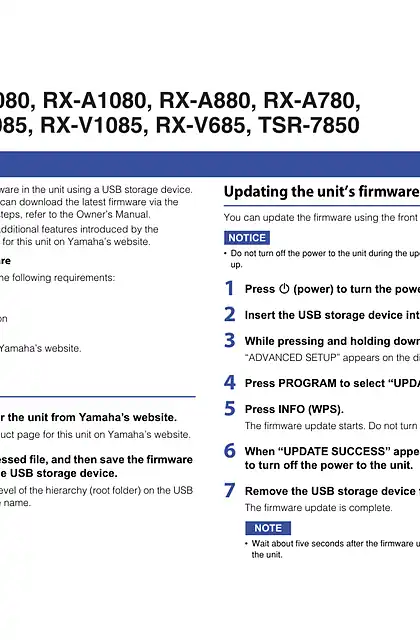 yamaha雅马哈CX-A5200 Firmware Installation Manual